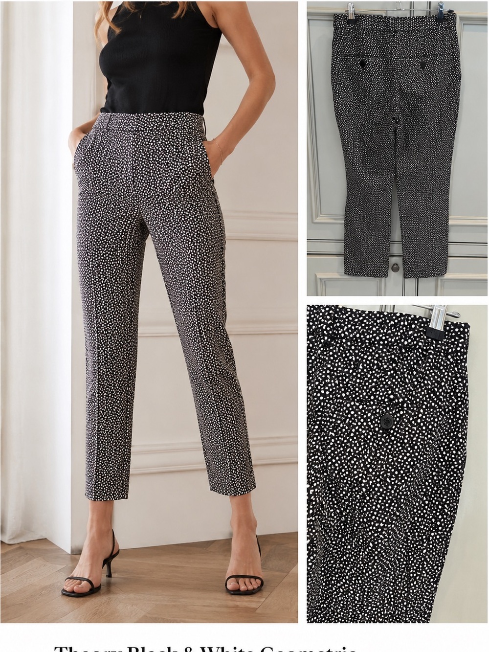 Theory Black and White Geometric Print Women's Pants. 00